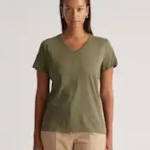 Quince Cotton Modal V-Neck Tee dark olive -L